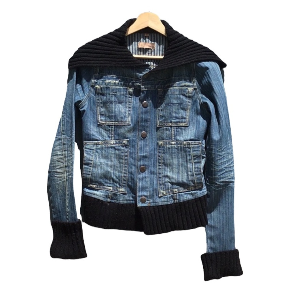 Yanuk Denim Jacket w/ Knit Shawl Collar & Cuffs S - Picture 1 of 10